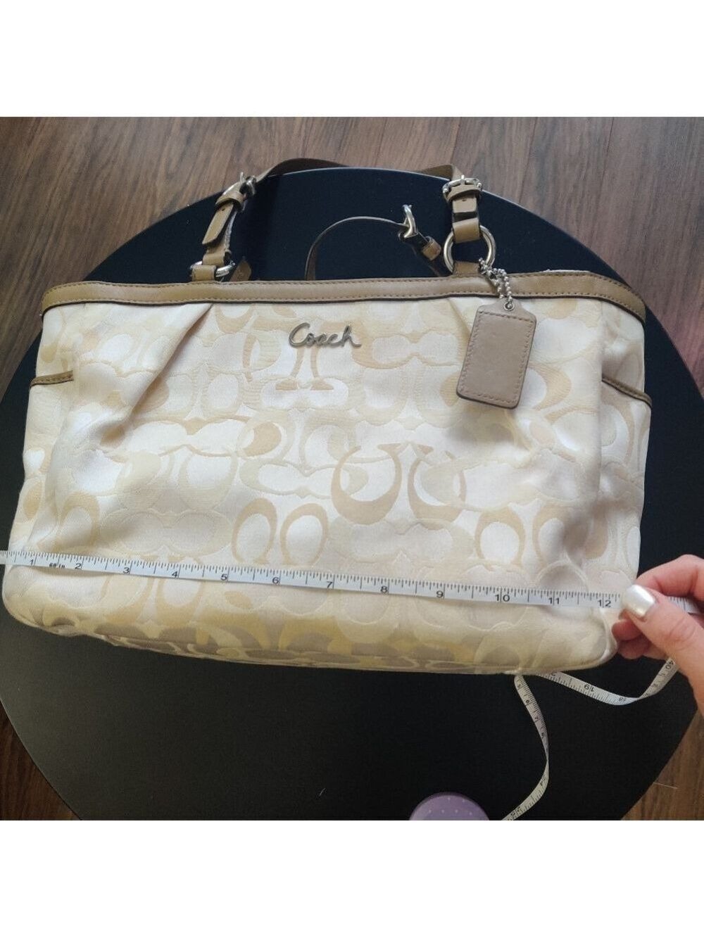 Coach Signature Jacquard Canvas Tote Cream Tan Leather Trim 0495 - Picture 11 of 12